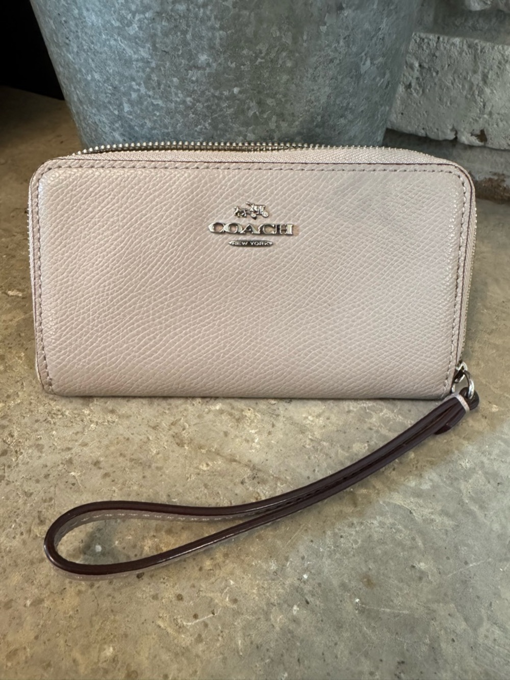Coach Pebbled Leather Wristlet in Light Blush with wristlet strap